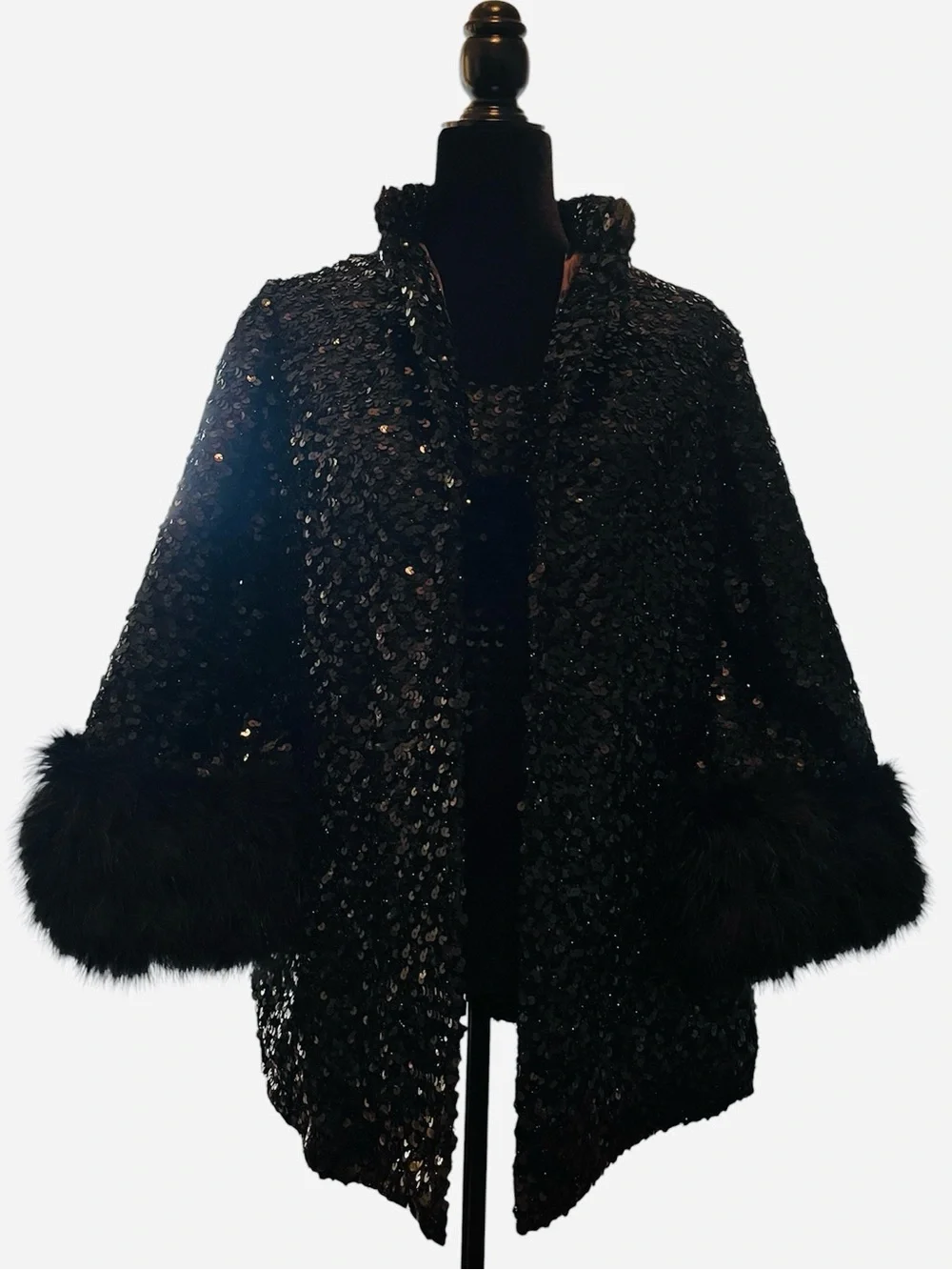 Vintage Sequin 2-Piece Evening Set with Marabou Cuffs